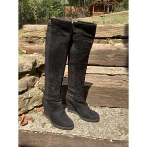 Stuart Weitzman 5050 OTK Wedge Heel Boots Suede Stretch Back Women's 7.5 M